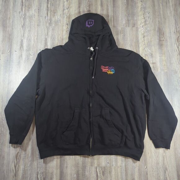 Twitch Other - Twitch Con 2018 San Jose Jacket Mens 3XL Black Zip Hooded Gaming Streaming